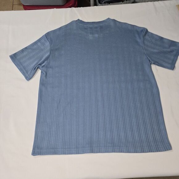 Bruno Luxe NYC Shirt Mens Medium Blue Ribbed Retro Y2K Career Casual Preppy - Picture 8 of 12